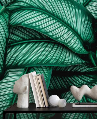 Green Leaves with White Stripes Wallpaper