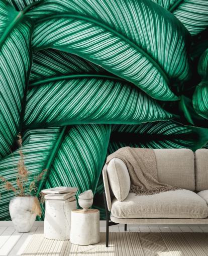 Green Leaves with White Stripes Wallpaper Green Leaves with White Stripes Wallpaper