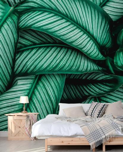 Green Leaves with White Stripes Wallpaper