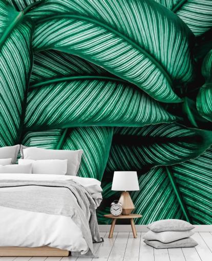 Green Leaves with White Stripes Wallpaper