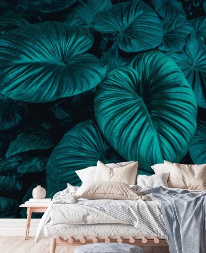 Papel Pintado Hojas Grandes Verde Oscuro