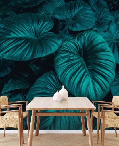 Papel de parede de folhas grandes verdes escuras