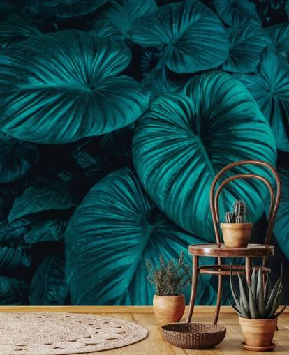 Papel Pintado Hojas Grandes Verde Oscuro