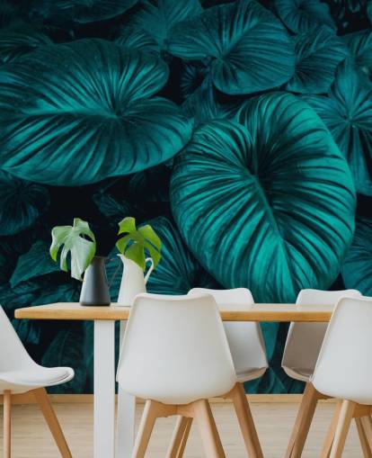 Dark Green Large Leaves Wallpaper