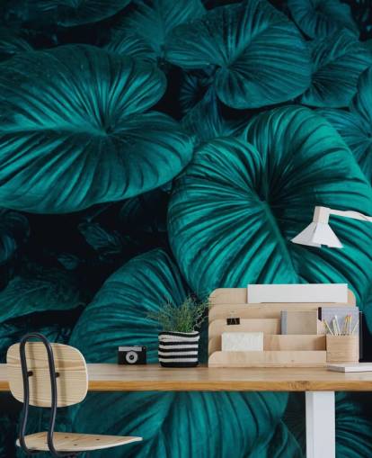 Dark Green Large Leaves Wallpaper