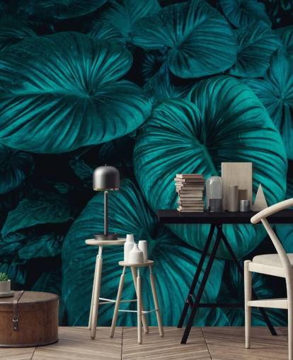 Dark Green Large Leaves Wallpaper
