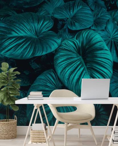 Dark Green Large Leaves Wallpaper