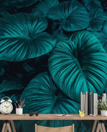 Papel de parede de folhas grandes verdes escuras Papel de parede de folhas grandes verdes escuras