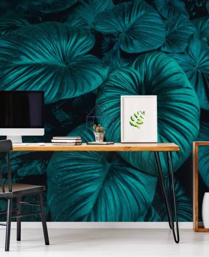 Dark Green Large Leaves Wallpaper