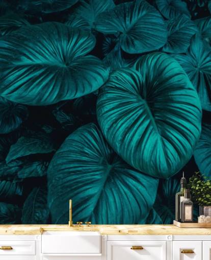 Papel de parede de folhas grandes verdes escuras Papel de parede de folhas grandes verdes escuras