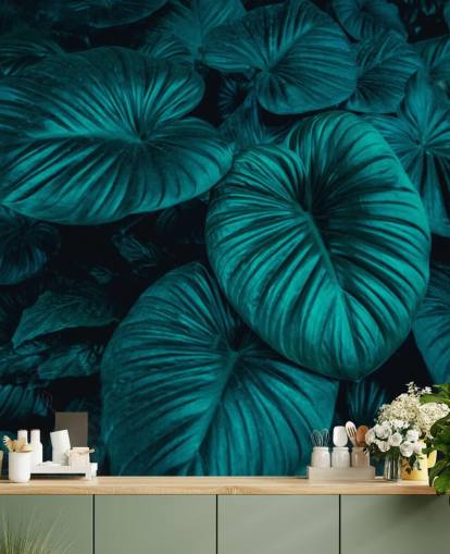 Papel de parede de folhas grandes verdes escuras Papel de parede de folhas grandes verdes escuras