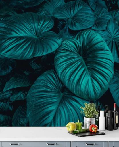Dark Green Large Leaves Wallpaper