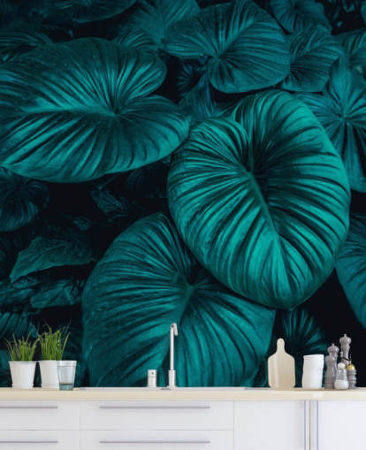 Dark Green Large Leaves Wallpaper