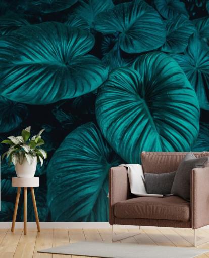 Papel Pintado Hojas Grandes Verde Oscuro