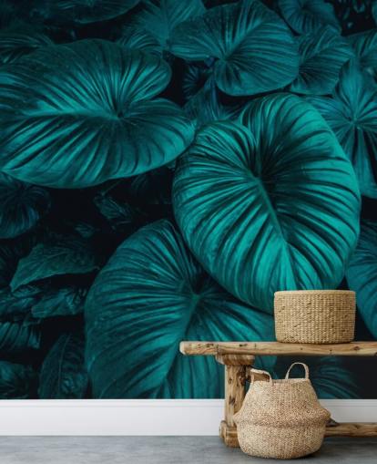 Papel Pintado Hojas Grandes Verde Oscuro
