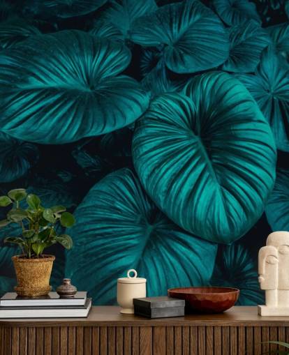 Papel Pintado Hojas Grandes Verde Oscuro