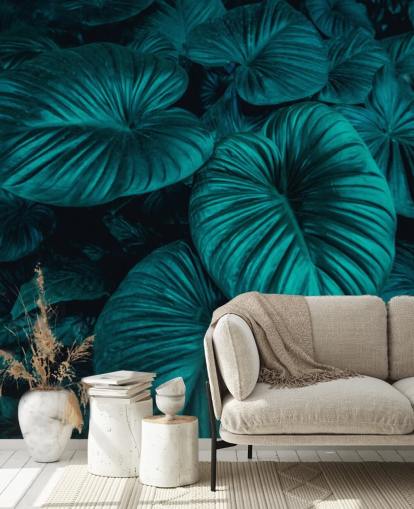 Papier Peint Grandes Feuilles Vert foncé