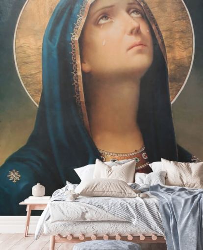 Mural de pared María llorando cristiana