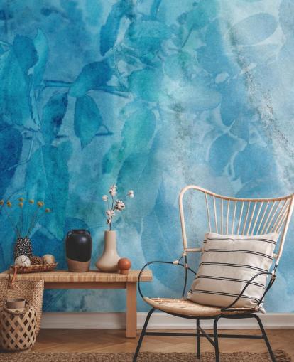 Blauw marmeren effect behang