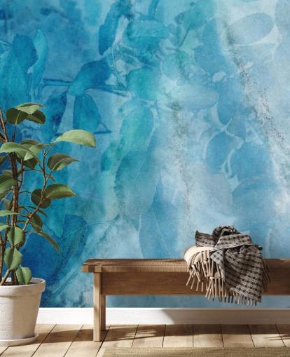 Blauw marmeren effect behang