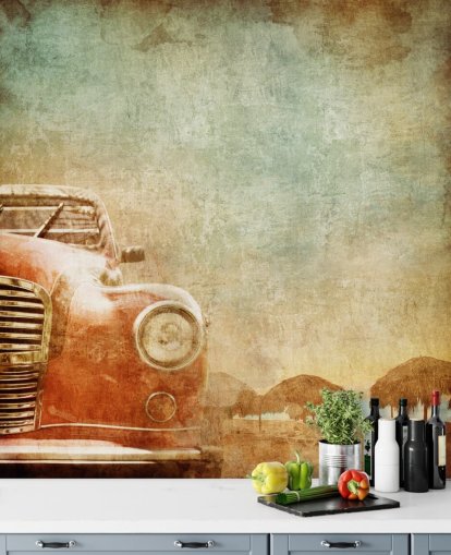 Papel pintado de coches vintage rojo
