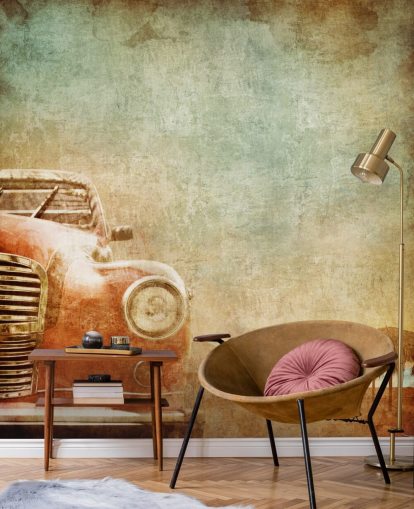 Rode vintage auto behang