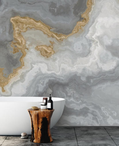 grå og gull marmor tapet veggmaleri kalt Elegant Grey and Gold Marble for bad, kjøkken og spisestuer