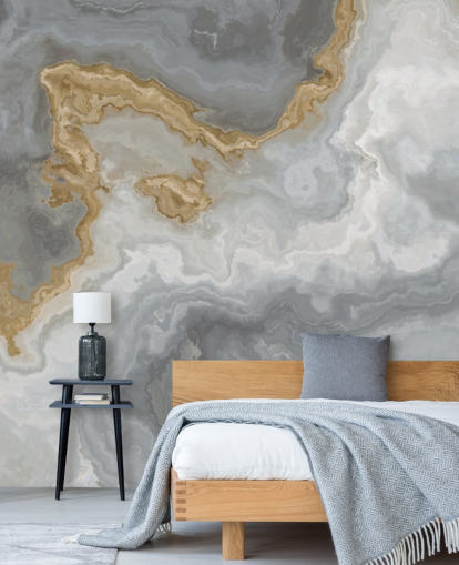 grå og gull marmor tapet veggmaleri kalt Elegant Grey and Gold Marble for bad, kjøkken og spisestuer