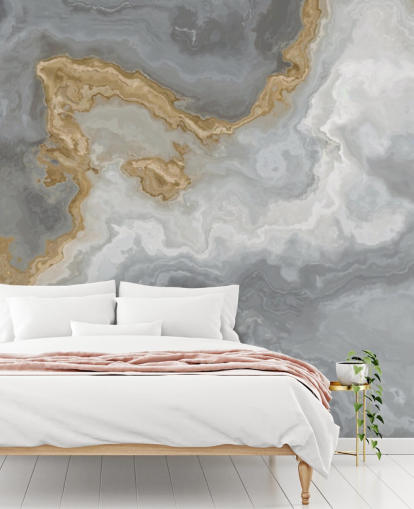 carta da parati murale in marmo grigio e oro chiamata Elegant Grey and Gold Marble per bagni, cucine e sale da pranzo