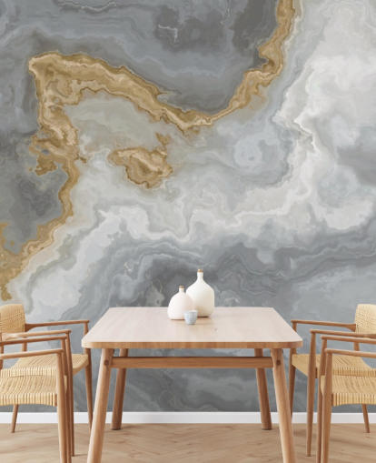 grå og guld marmor tapet vægmaleri kaldet Elegant Grey and Gold Marble til badeværelser, køkkener og spisestuer