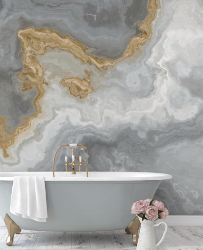 grey and gold marble wallpaper mural called Elegant Grey and Gold Marble for bathrooms, kitchens and dining rooms