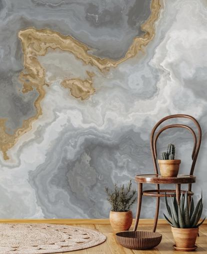 mural de papel de parede de mármore cinza e dourado chamado Elegant Grey and Gold Marble para banheiros, cozinhas e salas de jantar