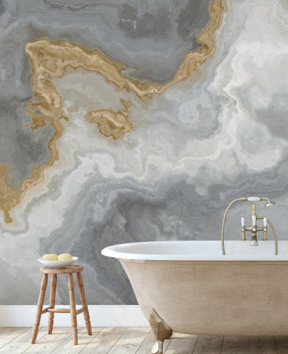 grey and gold marble wallpaper mural called Elegant Grey and Gold Marble for bathrooms, kitchens and dining rooms