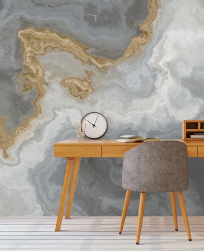 grey and gold marble wallpaper mural called Elegant Grey and Gold Marble for bathrooms, kitchens and dining rooms