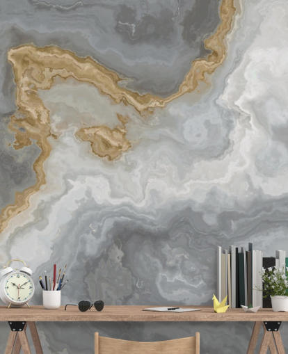 mural de papel de parede de mármore cinza e dourado chamado Elegant Grey and Gold Marble para banheiros, cozinhas e salas de jantar