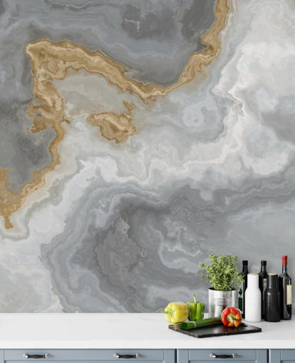 mural de papel de parede de mármore cinza e dourado chamado Elegant Grey and Gold Marble para banheiros, cozinhas e salas de jantar