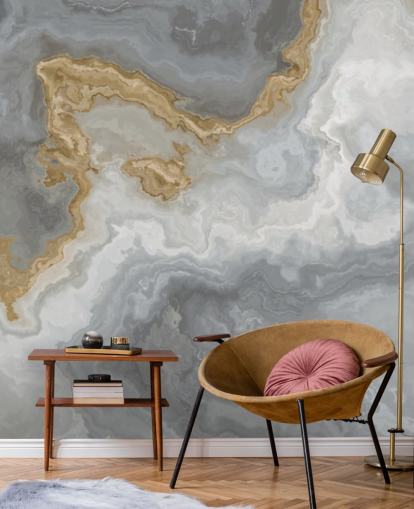 grå och guld marmor tapetväggmålning kallad Elegant Grey och Gold Marble för badrum, kök och matsalar