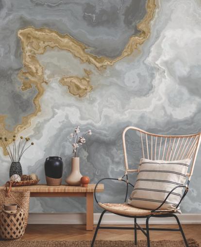 papier peint mural en marbre gris et doré appelé Elegant Grey and Gold Marble pour les salles de bain, les cuisines et les salles à manger