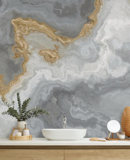 grijze en gouden marmeren muurschildering genaamd Elegant Grey and Gold Marble voor badkamers, keukens en eetkamers grijze en gouden marmeren muurschildering genaamd Elegant Grey and Gold Marble voor badkamers, keukens en eetkamers