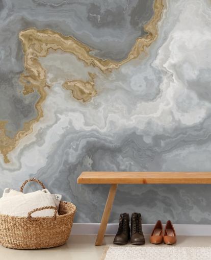 mural de papel de parede de mármore cinza e dourado chamado Elegant Grey and Gold Marble para banheiros, cozinhas e salas de jantar
