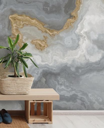 gray and gold marble wallpaper mural called Elegant Gray and Gold Marble for bathrooms, kitchens and dining rooms