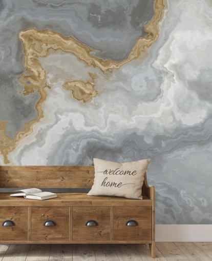 grey and gold marble wallpaper mural called Elegant Grey and Gold Marble for bathrooms, kitchens and dining rooms