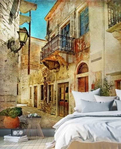 mural de papel pintado de viaje llamado Ciudad Vieja, Grecia, para cocinas, residencias de ancianos y negocios