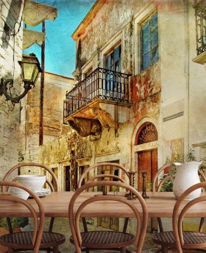 mural de papel pintado de viaje llamado Ciudad Vieja, Grecia, para cocinas, residencias de ancianos y negocios