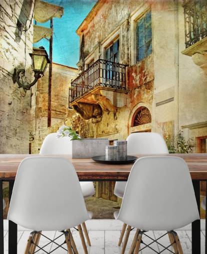 travel wallpaper mural called Old Town, Greece for kitchens, care homes and businesses