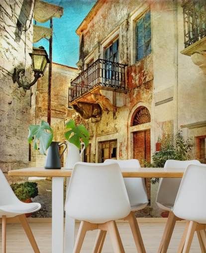 travel wallpaper mural called Old Town, Greece for kitchens, care homes and businesses