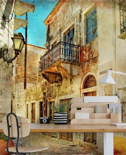 travel wallpaper mural called Old Town, Greece for kitchens, care homes and businesses
