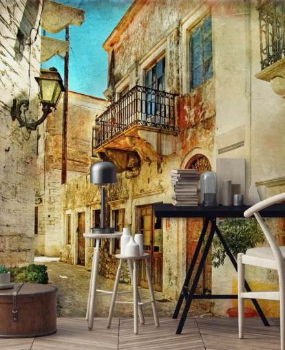 mural de papel pintado de viaje llamado Ciudad Vieja, Grecia, para cocinas, residencias de ancianos y negocios