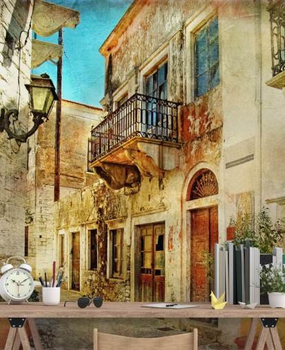 travel wallpaper mural called Old Town, Greece for kitchens, care homes and businesses