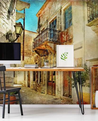 travel wallpaper mural called Old Town, Greece for kitchens, care homes and businesses